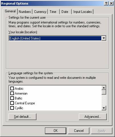 Regional Options Dialog Box in Windows 2000